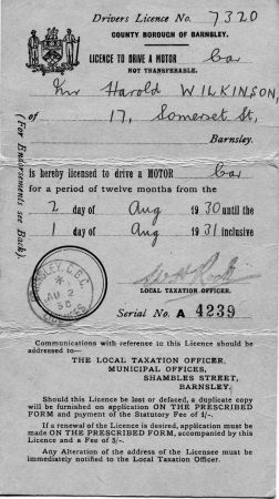 2017 Family Photos years ago img556 Harold Wilkinson first driving licence 2 Aug 1930